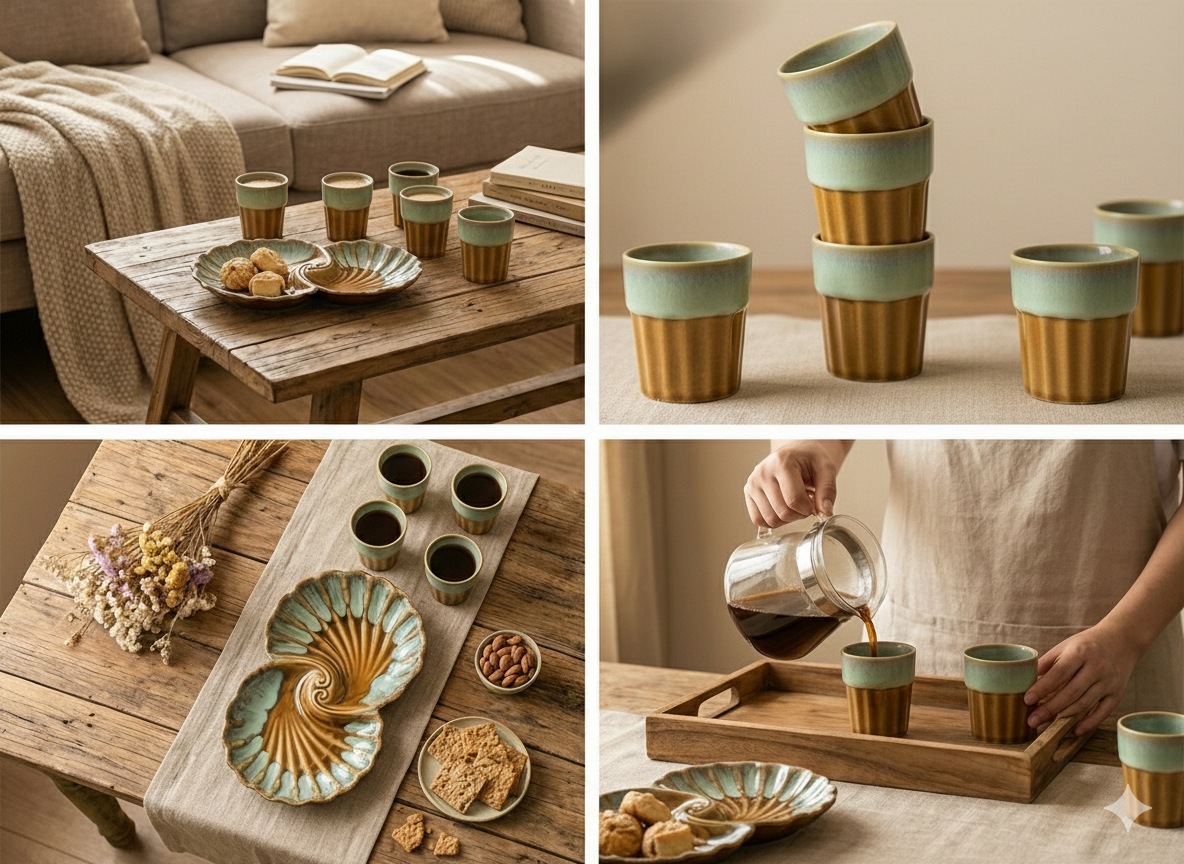 Ceramics- Tea Small Glass & Tray for Snacks Set