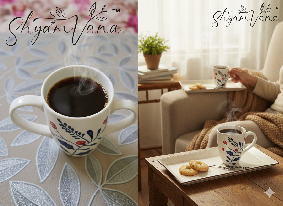 Ceramics- Floral Coffee Mug & Serving Tray Set