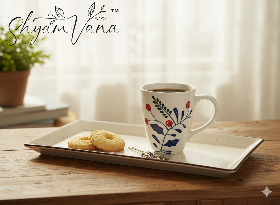 Ceramics- Floral Coffee Mug & Serving Tray Set