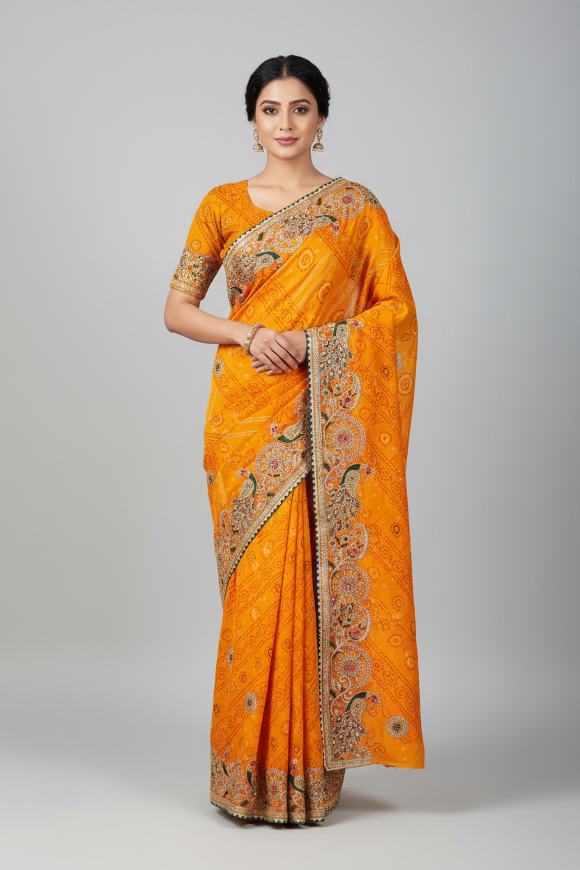 Bhandej H Saree with Blouse on Model