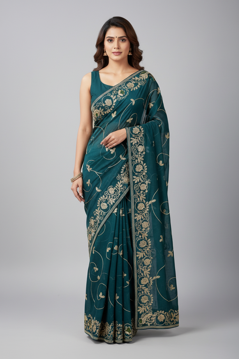 Diya Dark Greenish Blue on Model